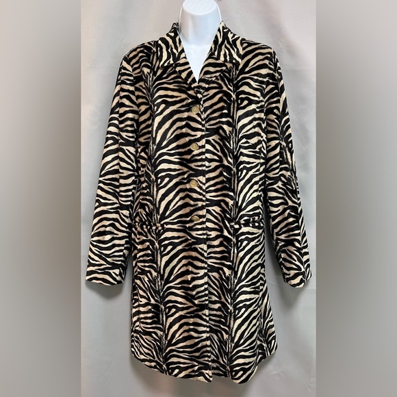 VTG KAREN KANE INC. LIFESTYLE Women’s Brown Tiger Print Long Line Jacket Sz M - Picture 1 of 14